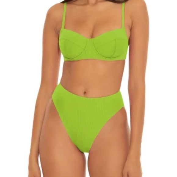 NWT Becca lime green high French cut bikini swimsuit bottoms Small free shipping - Picture 1 of 8